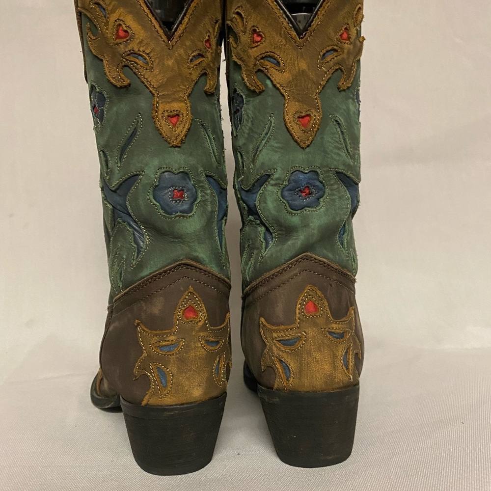 Dan Post Brown and Teal Embroidered Western Heeled Boots. - Picture 7 of 16